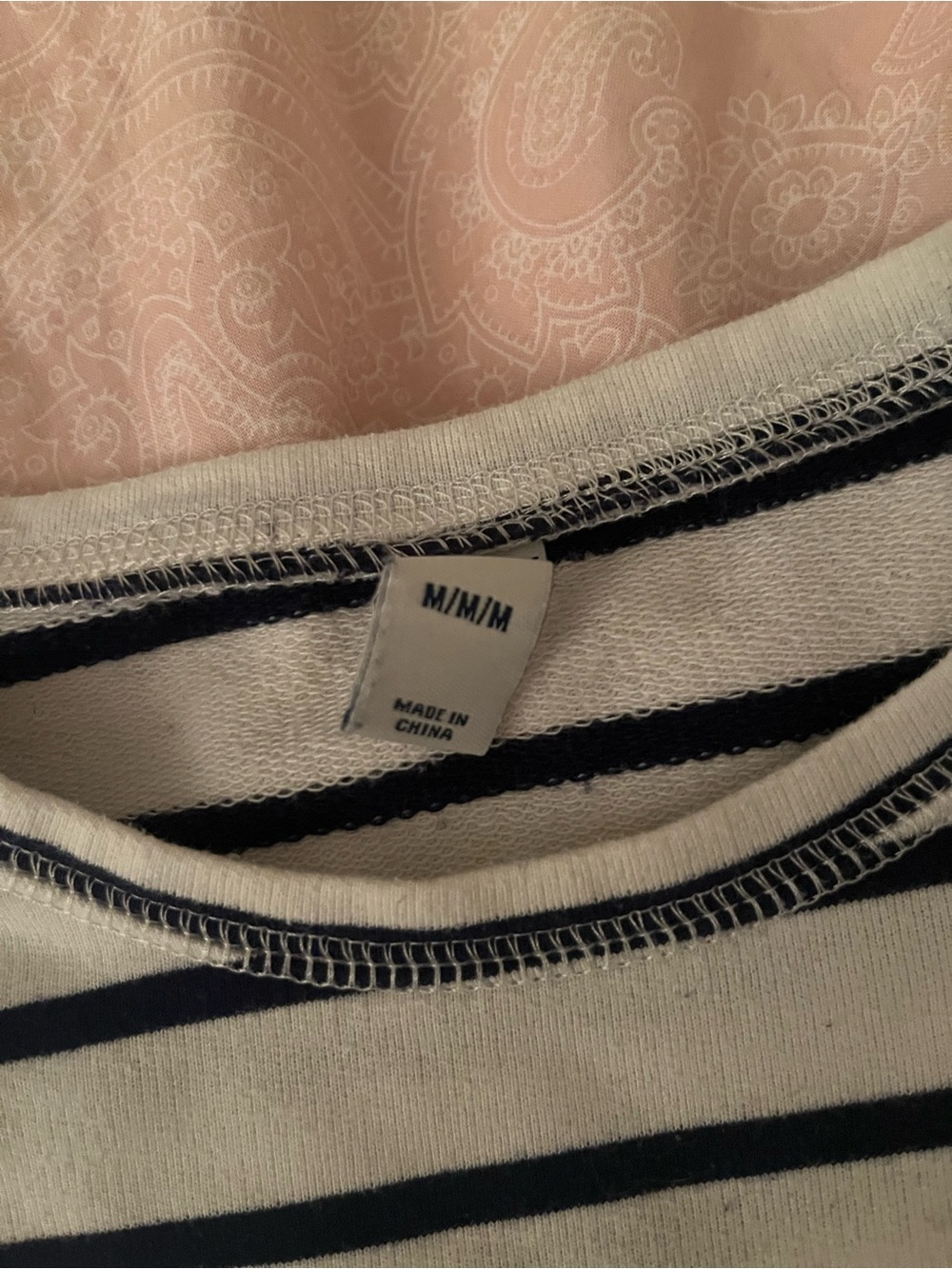 Old Navy White Long-Sleeve Tee with Navy Stripes - Picture 2 of 3